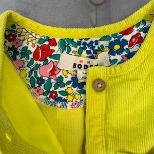 Mini Boden Bright Yellow Corduroy Jacket with Floral Lining + navy blue pants